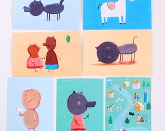 7 postcards, card set, nursery art, home decor, wall decor, art print, kids wall art