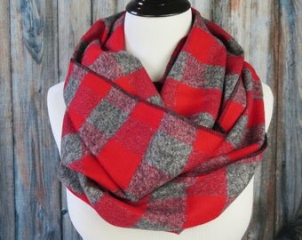 Ohio State Scarf - Red Gray Plaid Scarf - Ohio State Scarves - Buffalo Plaid Scarf - Flannel Scarf - Buckeyes Scarf -Circle Scarf