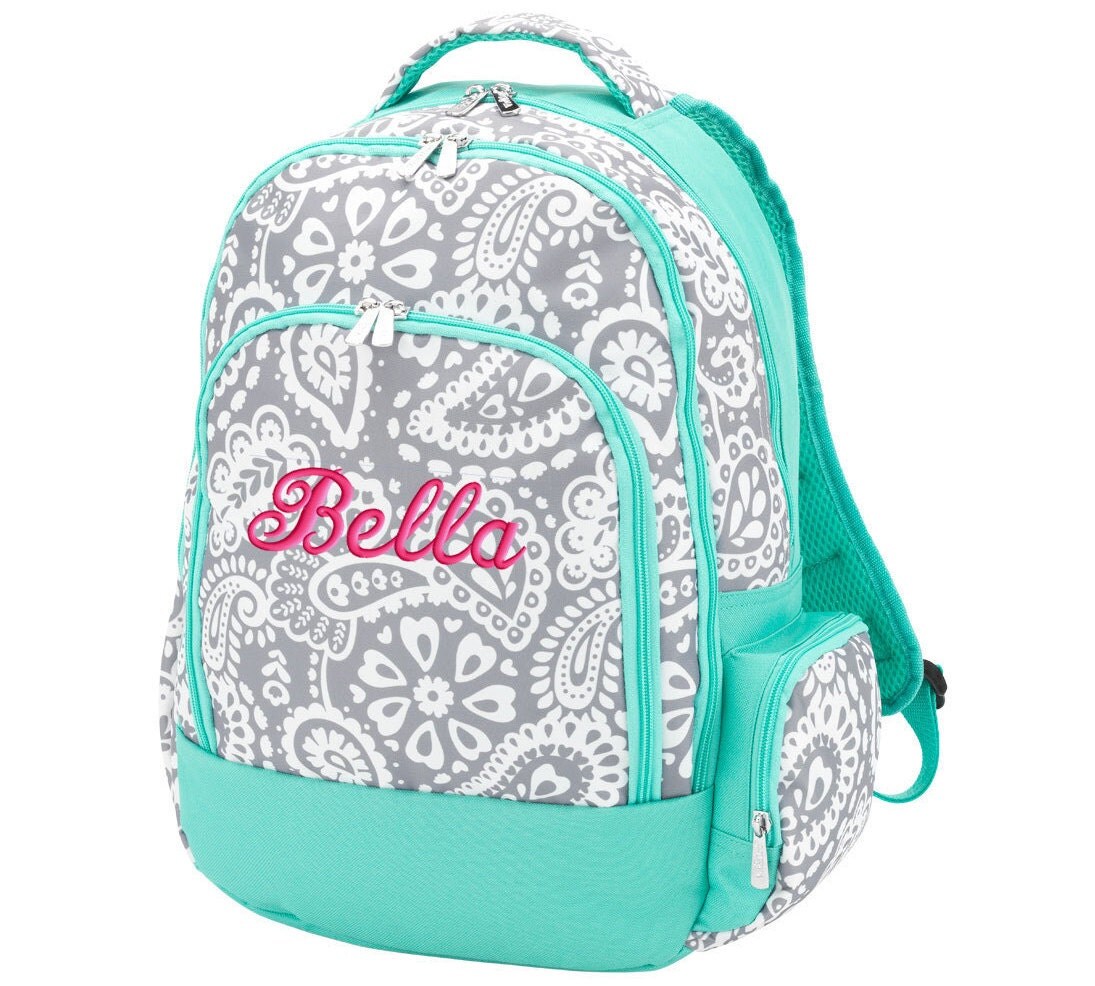 girls monogram backpack gray paisley school personalized girls monogram backpack gray paisley school personalized