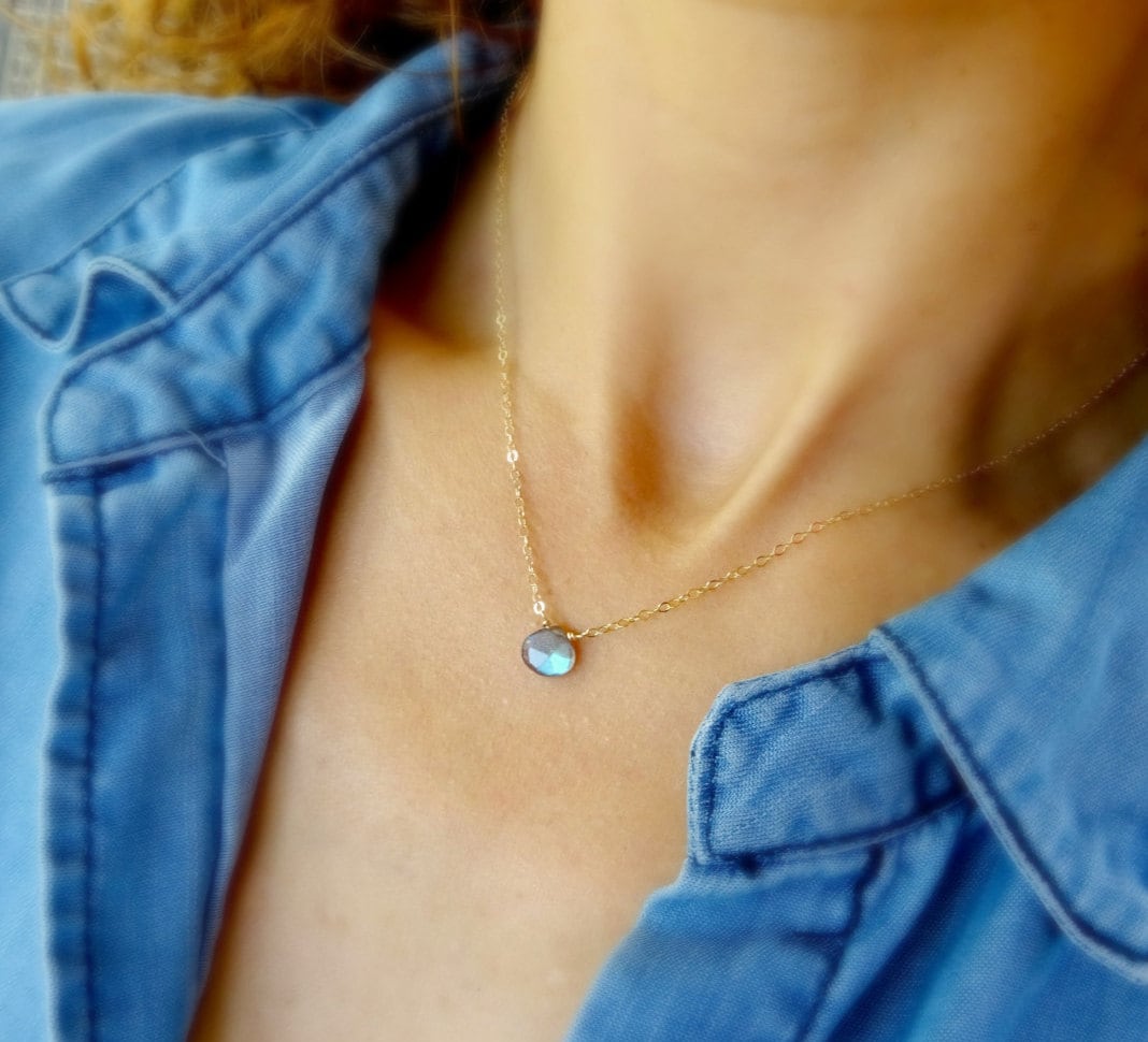 Labradorite layering necklace, delicate gold necklace, blue flash labradorite, dainty necklace, minimal necklace, layering jewelry, otis b