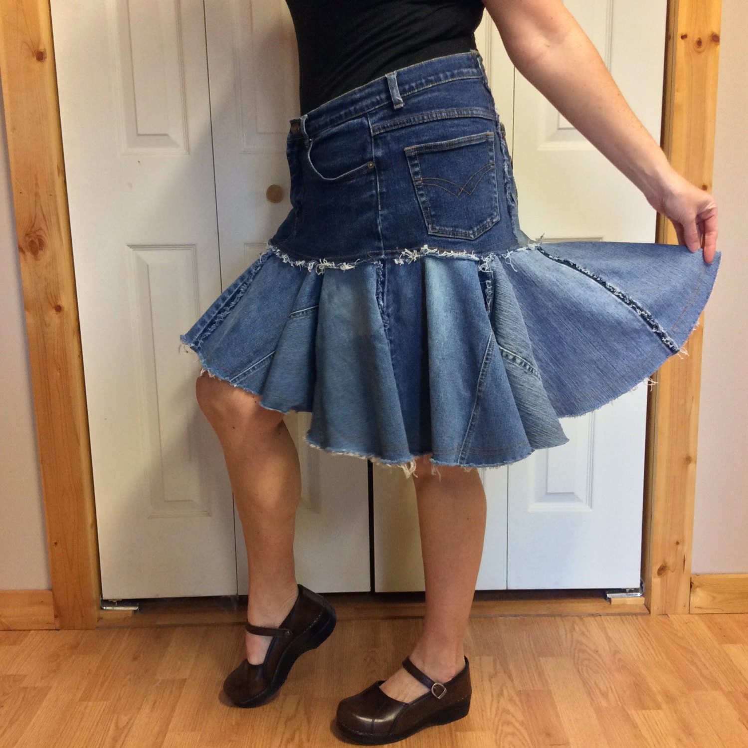 3XL Short Jean Skirt/Plus Size Skirt/Upcycled Denim