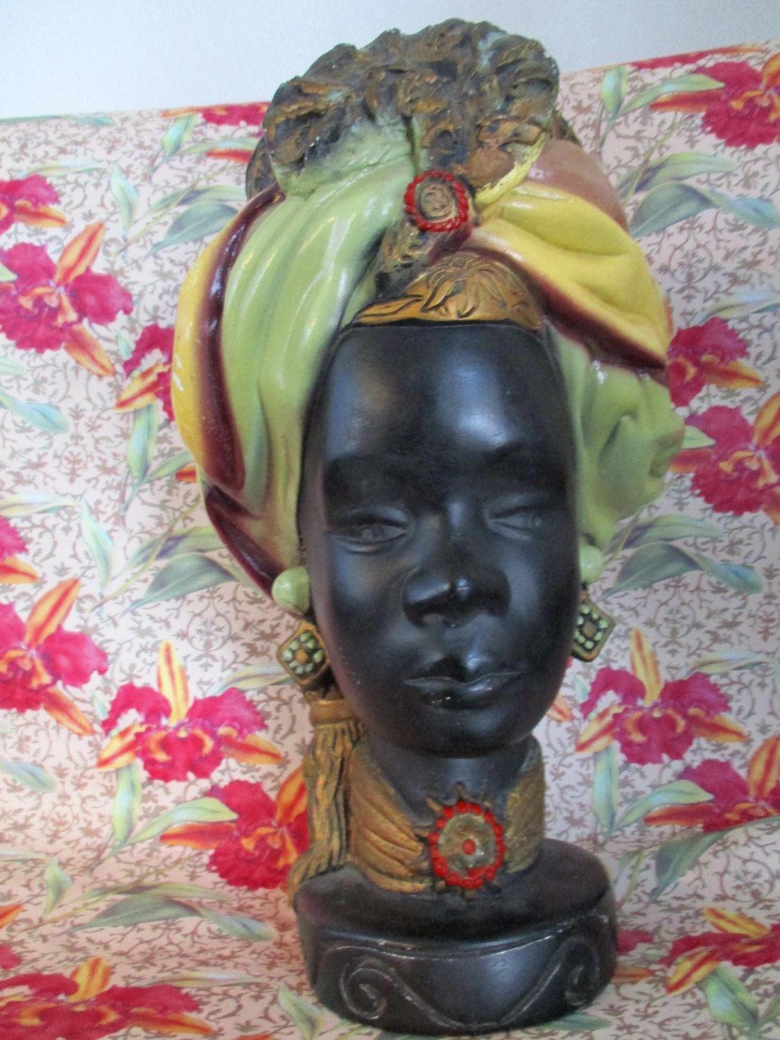 Women Head Bust Statue Home Decor Planter /Chalkware Statue