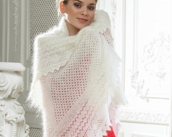 White lace shawl, wool pashmina wrap, orenburg down shawl for women, warm christmas gift, russian crochet shawl scarf