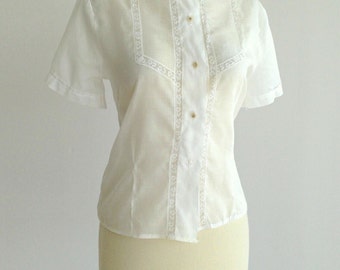 Vintage 1950s Blouse...PRINCESS FAIR Sheer Ivory Cotton Blouse