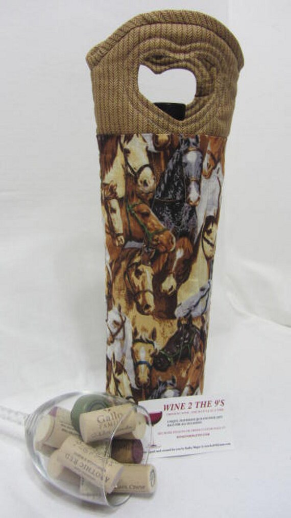 Horses Wine Bag Wine Tote Bag Quilted Fabric Wine Tote