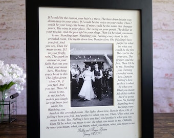 Wedding song lyrics Photo Mat personalized with Names, first dance frame, personalized wedding gift, bride and groom, wedding photo