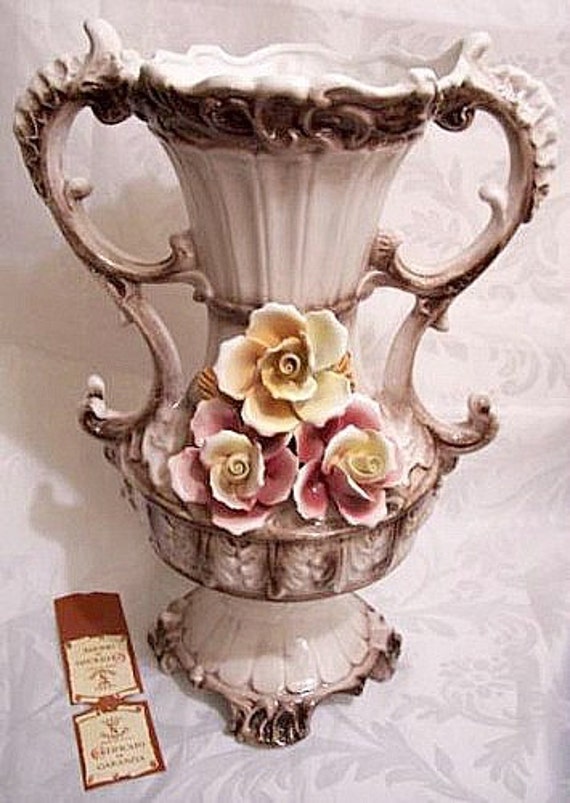 Double Handle Capodimonte Italy Garanzia Vase Vintage Handmade