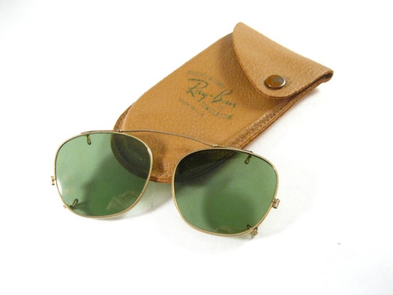 Ray-Ban vintage clip on sunglasses. green tinted lenses and