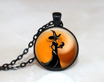 Halloween Jewelry Halloween Necklace Glass Tile Necklace Witch Jewelry Black Necklace Glass Tile Jewelry Holiday Jewelry Black Jewelry