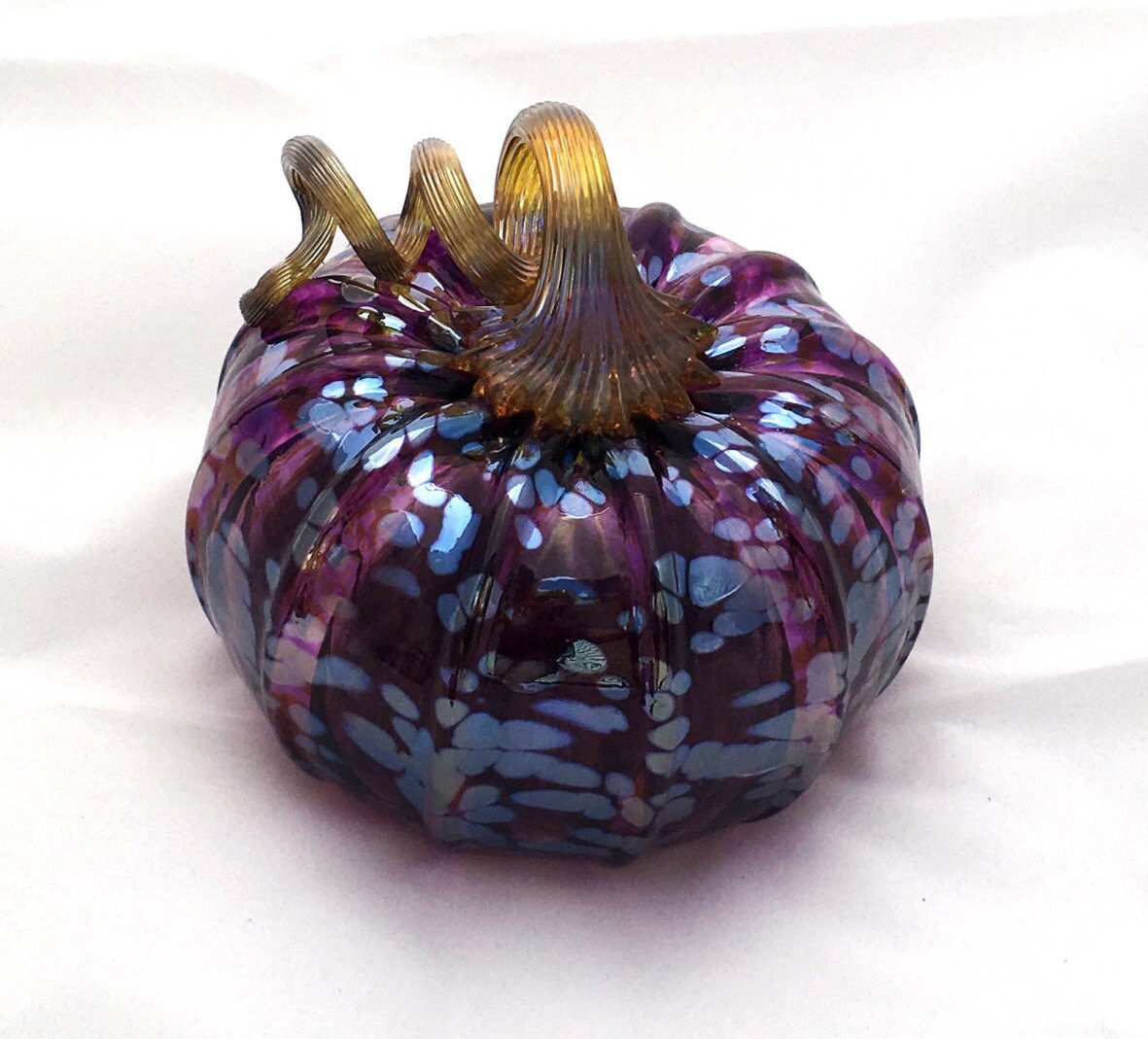 2017 Blown Glass Pumpkin Purple with Amber Opalescent