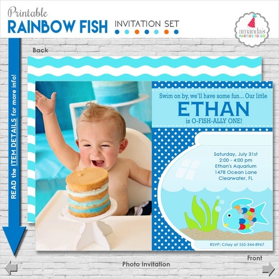 Pool Party Invitation | Rainbow Fish Birthday Invitation | Pool Birthday Invite | Under the Sea Life Invitation | Amanda's Parties To Go Il_570xn