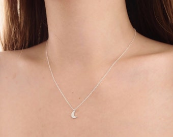 Silver Moon Necklace, Tiny Sterling Silver Moon Necklace, Crescent Moon Necklace, Dainty Necklace, Simple Necklace, Dainty Necklace