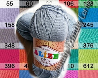 Diva Stretch Alize yarn. SALE! Elastic, springy, Spandex, Stretchy Lycra Elastan. Swimwear bikini, headbands yarn swimwear color choice DSH