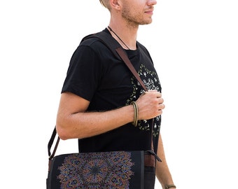 Screen Printed Messenger Bag, Laptop Bag, 15 inch 13 inch Laptop Messenger Bag, Canvas Messenger Bag, Womens Mens Messenger Bag