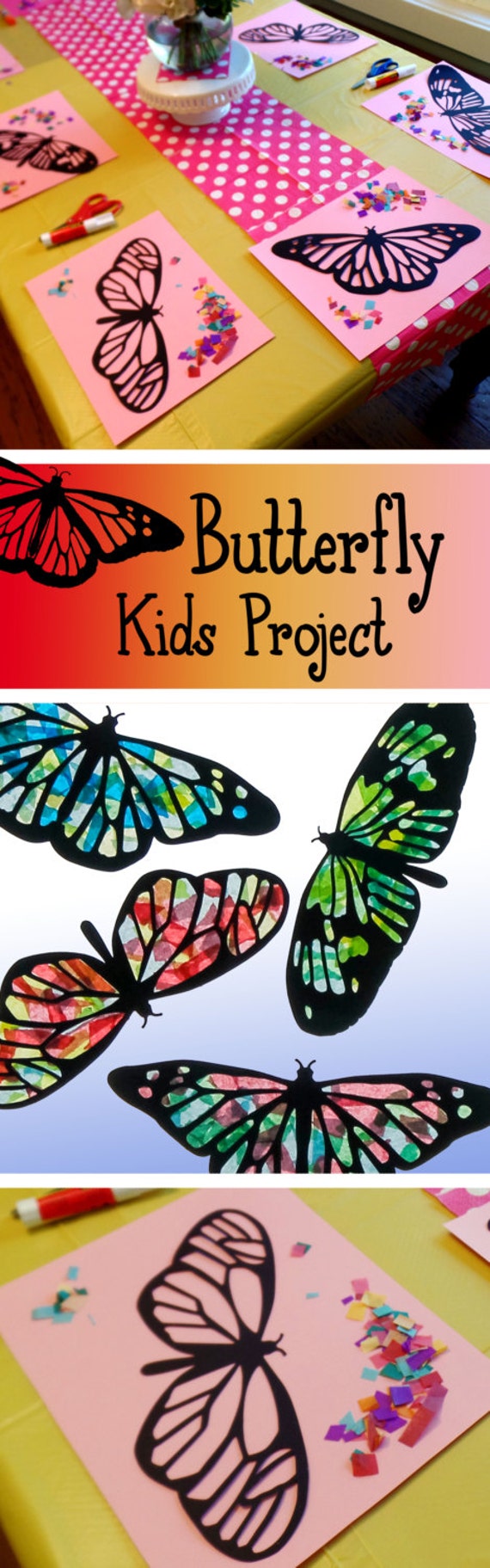 Kids Craft Butterfly Stained Glass Suncatcher Kit with Birds, Bees, Using Tissue paper, Arts and Crafts Kids Activity, project