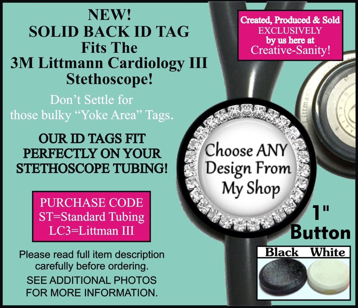 Bling Stethoscope Id Tag for Regular or Large Tubing