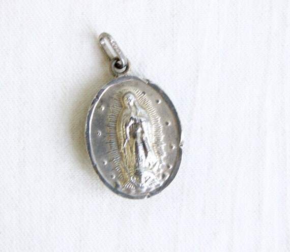 Guadalupe Jesus Medal Pendant Vintage Mexican Jewelry Double