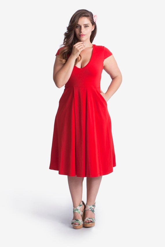 Plus size Red midi summer dress casual midi red by TAPUmeyou