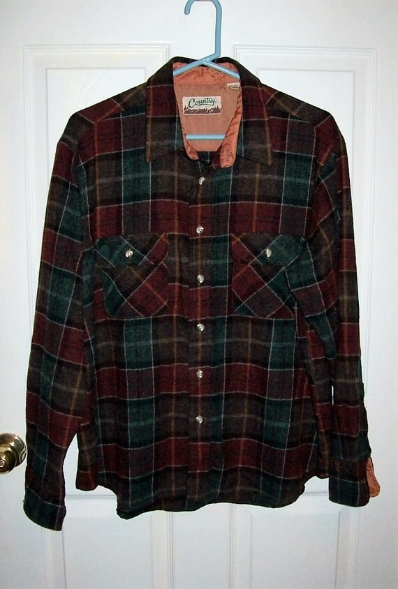 Vintage 1960s Men's Burgundy Plaid Wool Lumberjack Shirt