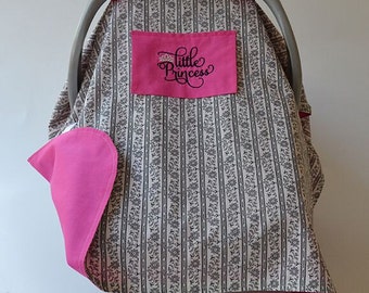 Princess Baby Car Seat Cover READY TO SHIP Pink Black Ivory Baby Car Seat Canopy Baby Carrier Baby Gift Baby Shower Newborn Baby Girl