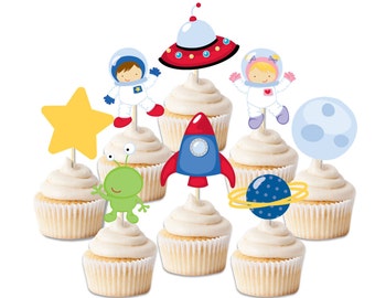 Space Astronaut Birthday cupcake toppers, cupcake toppers, alien birthday, Rocket party, galaxy birthday,space theme party, UFO decor