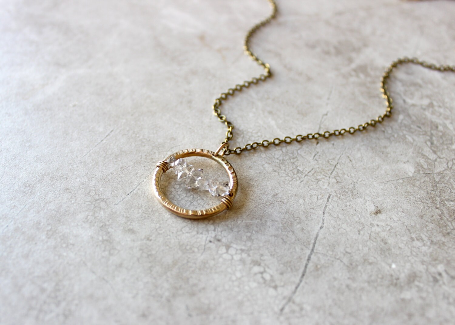 Herkimer Circle Necklace Herkimer Diamond Necklace Brass