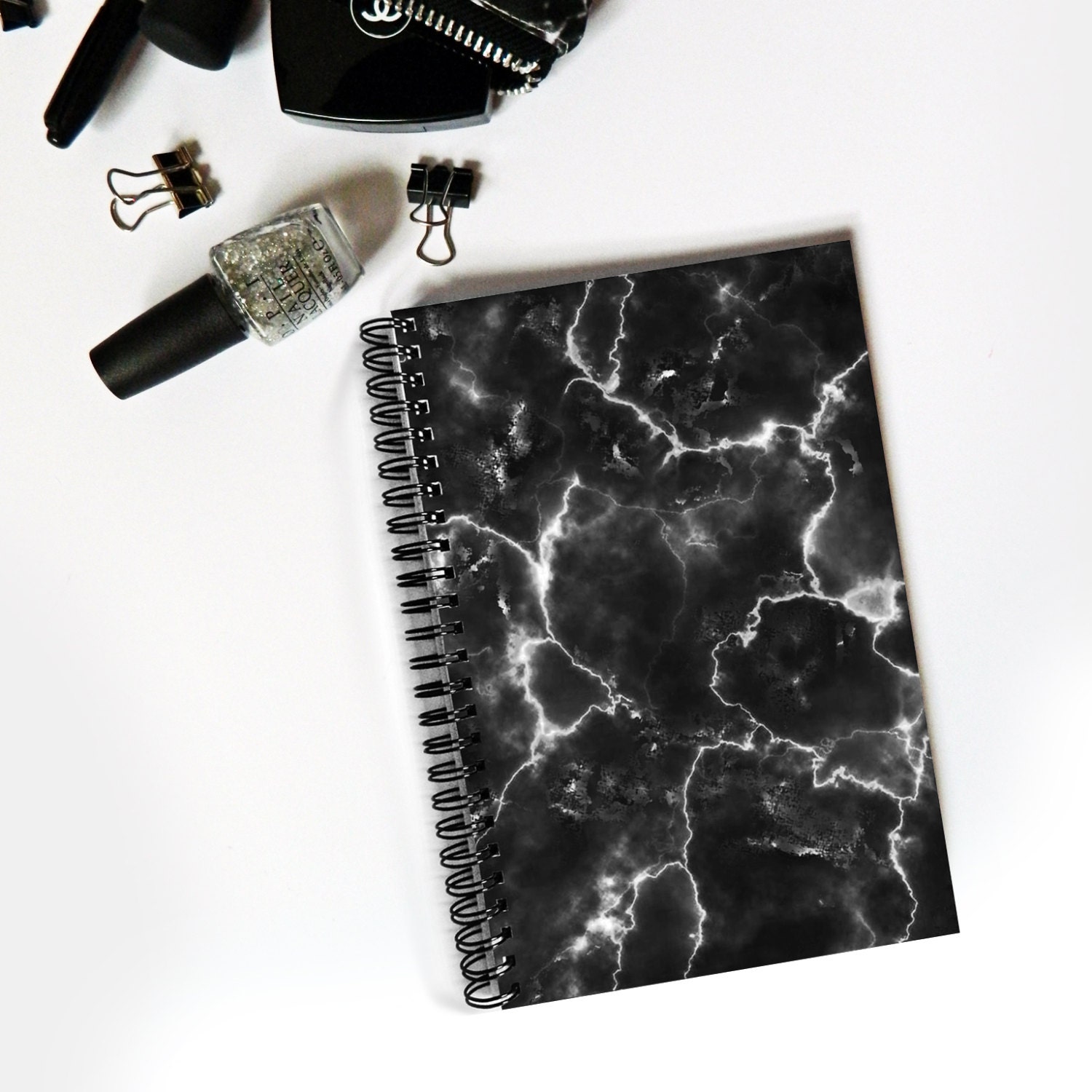 Black marble notebook minimal style marble print marble