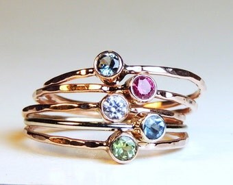 Birthstone Ring, Tiny Stacking Ring, Gemstone Ring, Stackable Ring, Gold Ring, Silver Ring, Midi Ring, Low Profile Ring, Handmade Ring