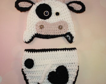 Baby Cow Outfit - Crochet Cow Set - Baby Cow Hat - Farm Animal Hat - Crochet Baby Outfit - Newborn Photo Prop - Newborn Halloween Costume
