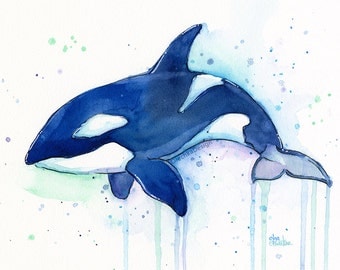 Killer Whale Orca Watercolor Art Print, Whale Art, Whale Painting, Orca Art, Sea Creatures, Nursery Art Print, Orca Painting, Whale Wall Art