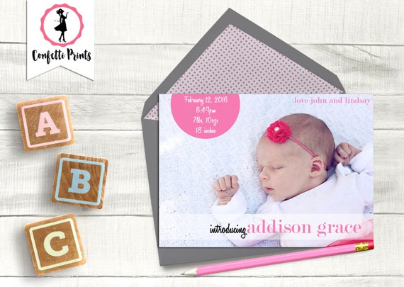 Birth Announcement | Baby Photo Announcement | New Baby Announcement | Baby Photo Card - MODERN Printable Il_570xn