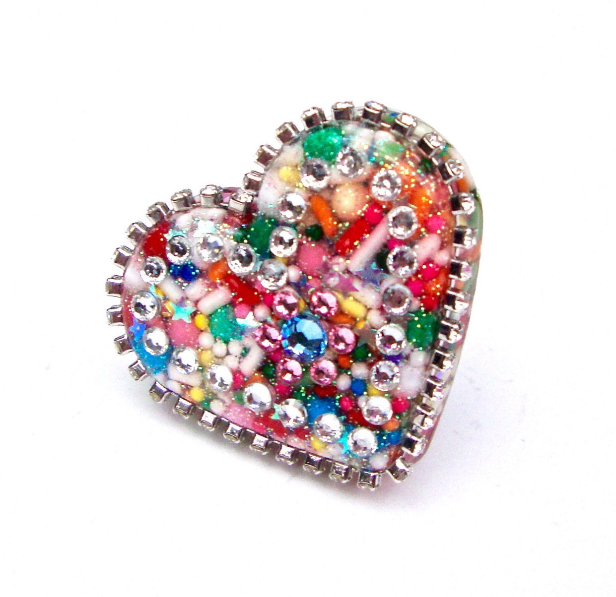 Large Candy Heart Ring Huge Sprinkles Heart Ring Over Sized
