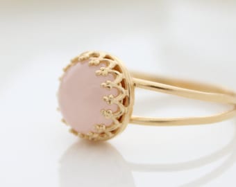Rose quartz ring • Delicate gold ring set with pink gemstone • Anniversary gift