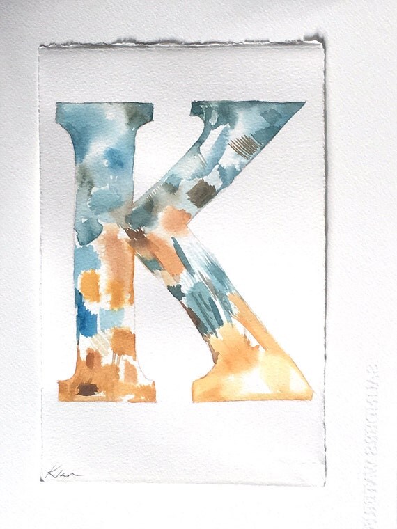 Watercolor letter painting K letter artwork nursery art