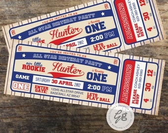 Baseball Invitation, Baseball Birthday Invitation, Baseball invite Baseball Ticket Invitation Baseball Birthday Baseball Party Little Rookie