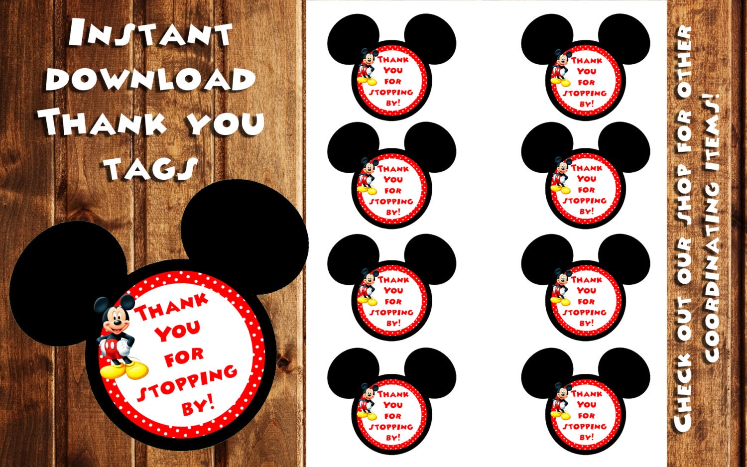Mickey Mouse Thank You Tags Mickey Mouse Gift Tags Instant