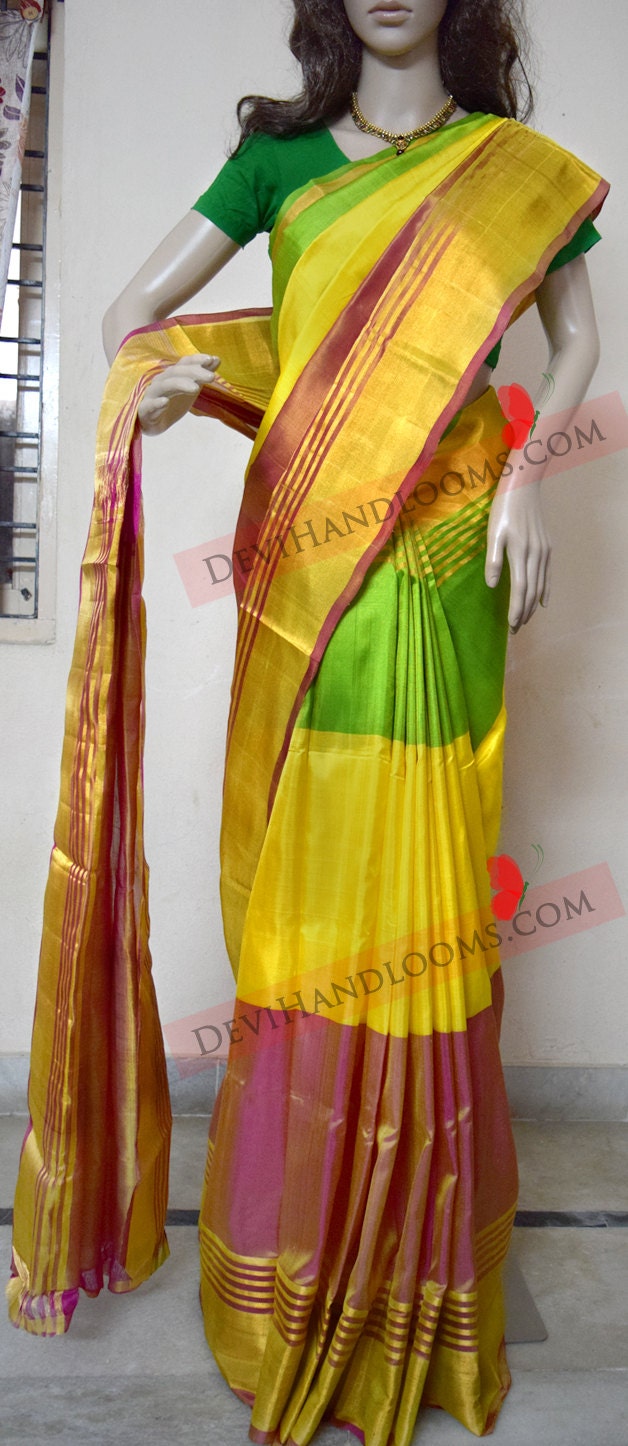 Uppada Multi Color Silk Saree with Gold border