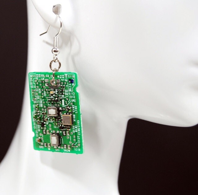 Circuit Board Earrings Electronic Jewelry by ricpickerdesigns