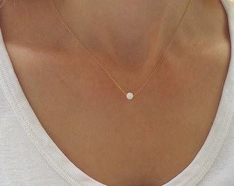 Opal ball necklace, Gold necklace, Opal necklace, Opal jewelry, Opal bead necklace, White opal necklace, Tiny necklace, Dainty gold necklace