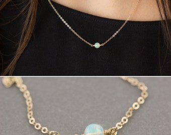 Dainty Opal Necklace, GENUINE real Opal on 14k Gold Fill, Sterling Silver or Rose Gold / Layered and Long LN630
