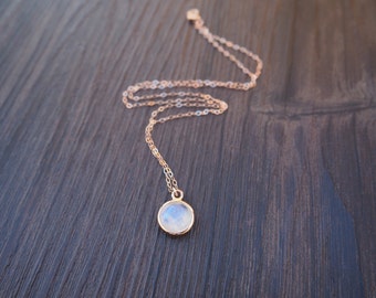 Rose Gold Moonstone Necklace, Rainbow Moonstone Necklace in Rose Gold
