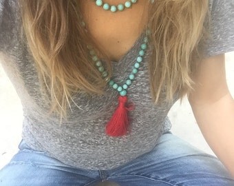 malas, 108 mala beads, yoga jewelry, tassel necklace, Bohemian jewelry, mala beads, yoga necklace, prayer beads, red, blue green turquoise