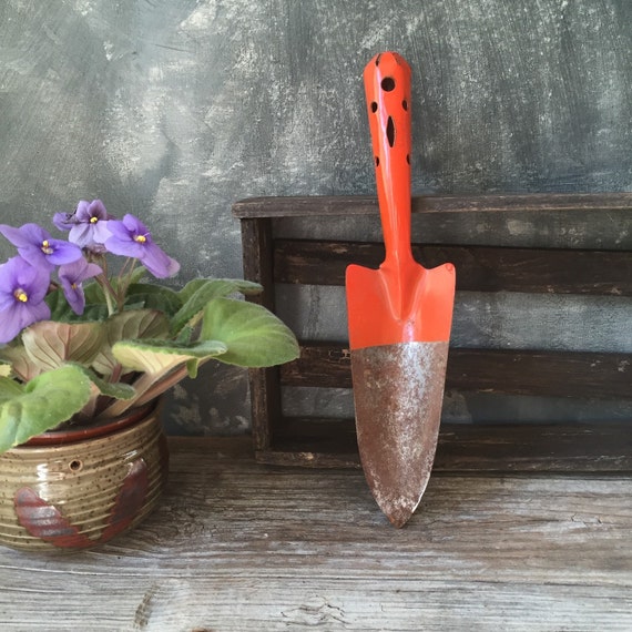 Vintage Garden Trowel: Rustic Garden Hand Tool Orange Garden