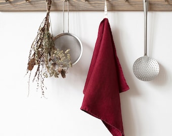 Burgundy Stone Washed Linen Tea Towel
