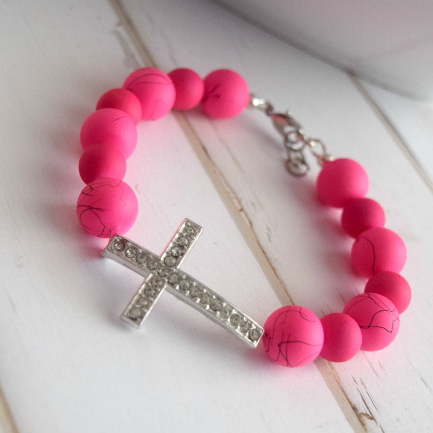 Hot Pink Christian Cross Bracelet Christian Bracelet Cross
