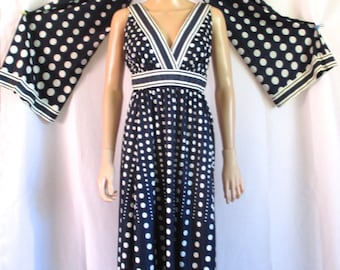 Roger Milot for Fred Perlberg Polka Dot Maxi Dress w/ Shawl Vintage 28"w