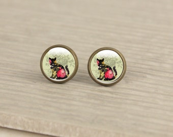Cat Stud Earrings - Glass Cat Earrings Studs (cat 54)