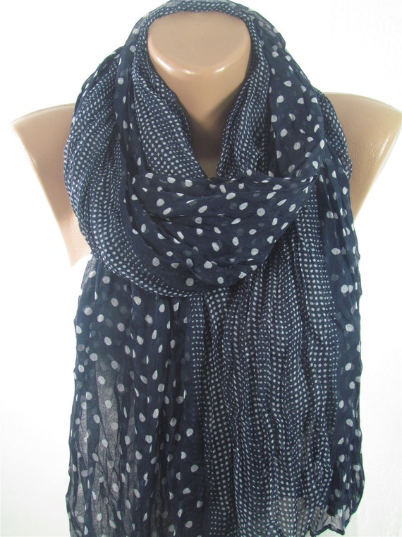 Womens scarves navy with white polka dots