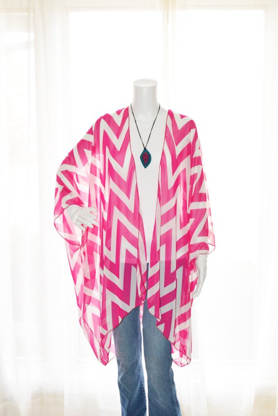 Hot Pink Chevron Kimono Cardigan/ Modern Kimono Jacket/