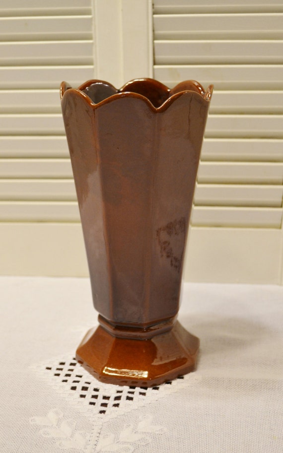 Vintage Frankoma Pottery Vase 64 Octagon Shape Chocolate